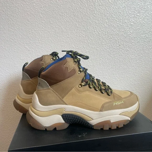 ASH Alpha Sneakers Tan and Blue Size 39 High lift Shoes Colour- Antelope - Picture 4 of 14